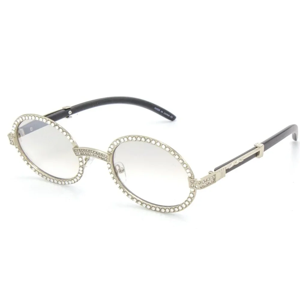 Men Clear Sunglasses Square Silver Trandy Shades Hip Hop Iced Out Diamond Lentes
